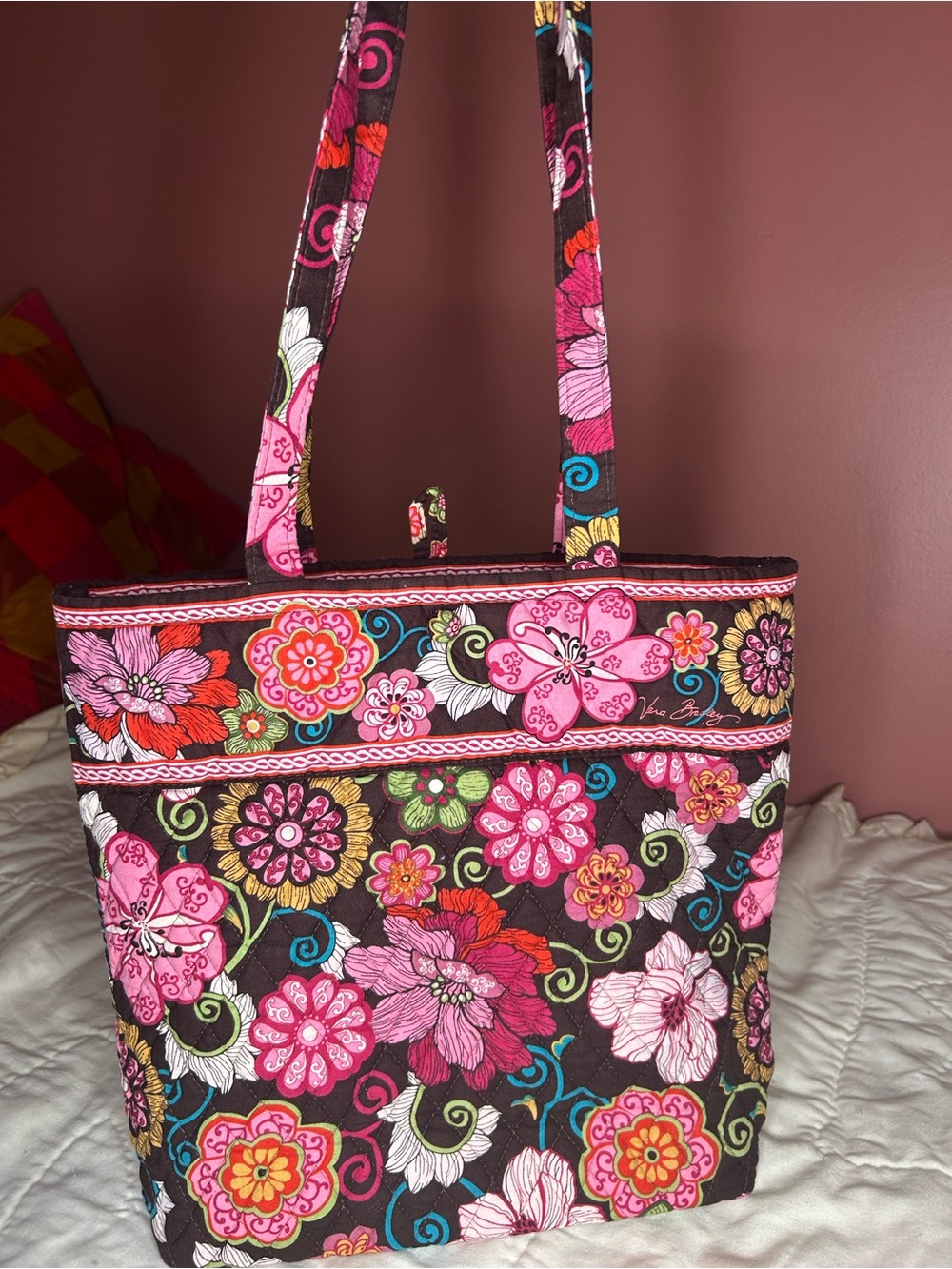 Mod Floral Pink button closure Tote Bag NWOT